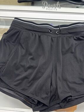Avia Black Athletic Performance Shorts with Striped Waistband